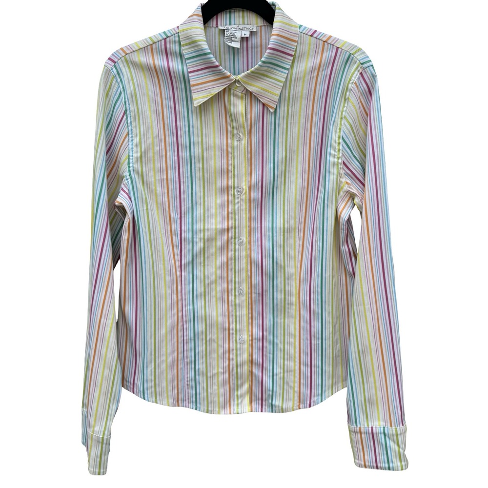 Fashion Instinct Womens Multicolor Striped Button Down Shirt KP-305 New Size M